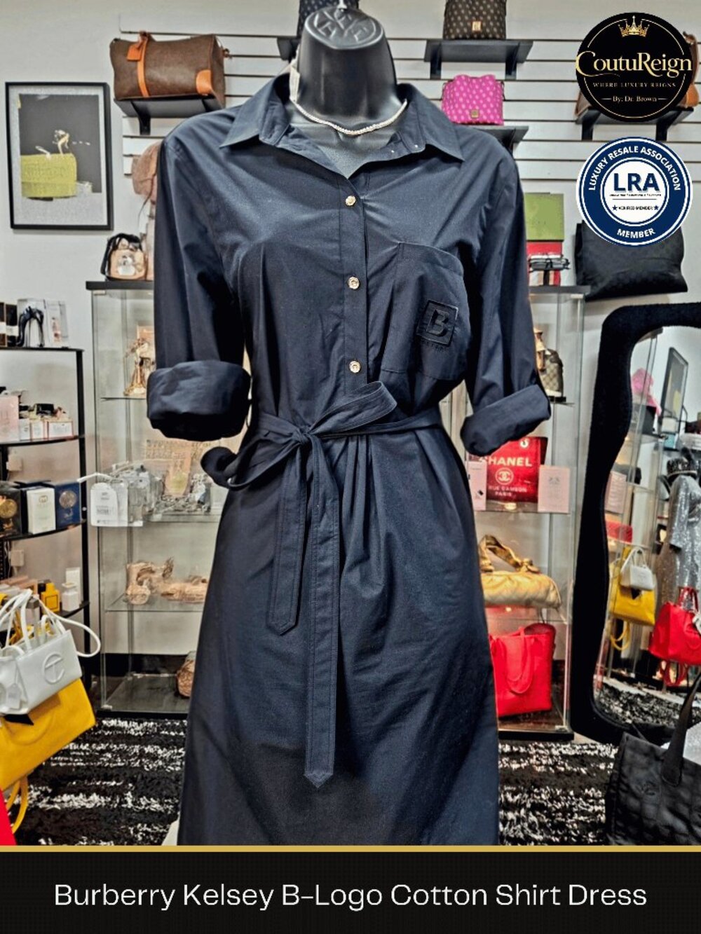 Burberry Kelsey B-Logo Cotton Shirt Dress
